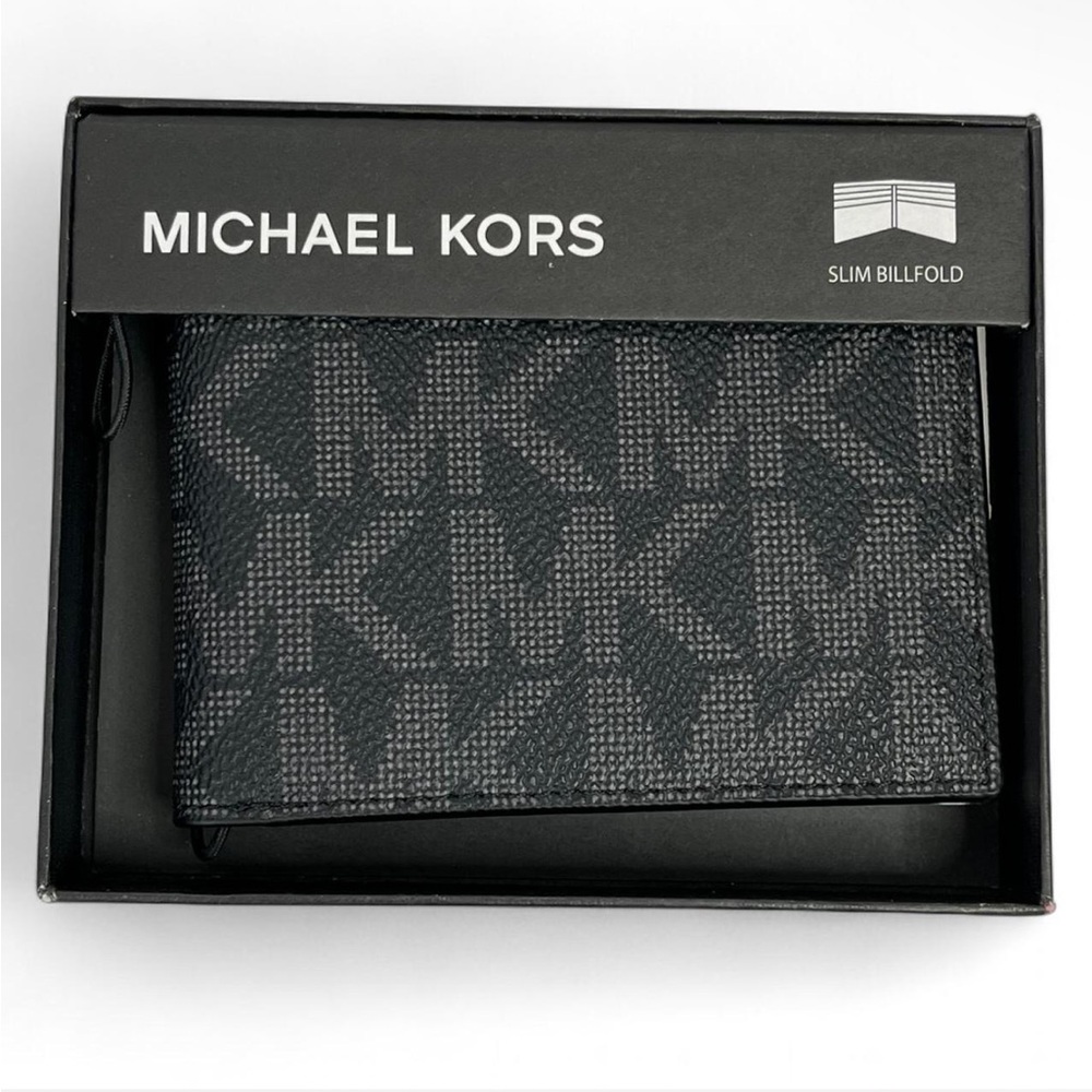 Michael Kors Logo Jet Set Slim Billfold Leather Black Men's Wallet 86F2SMNF5B